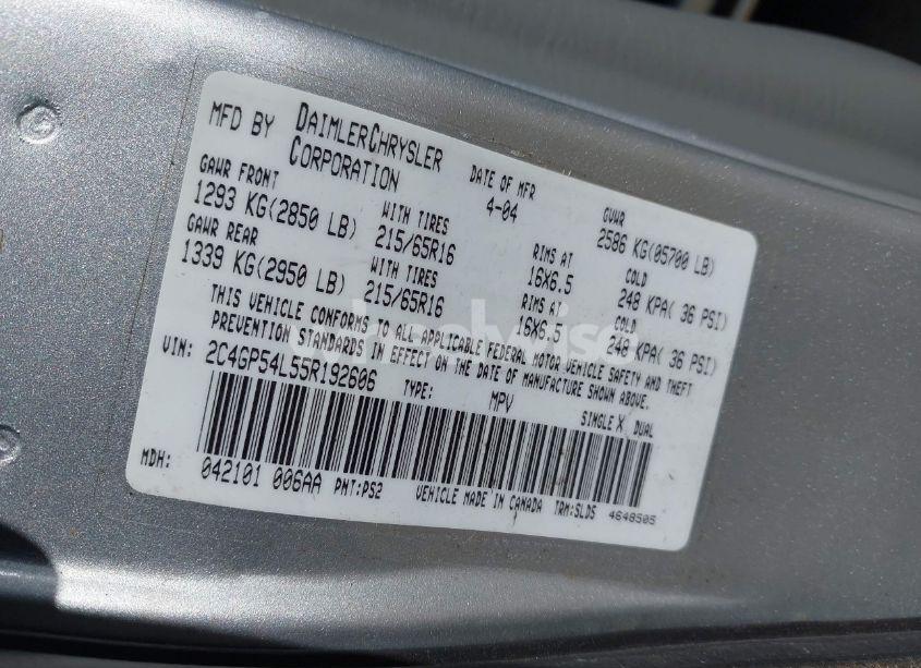 Photo 9 of 2005 Chrysler Town & COUNTRY TOURING (VIN 2C4GP54L55R192606)