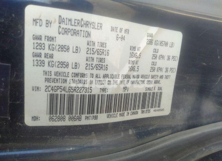 Photo 9 of 2005 Chrysler Town & COUNTRY TOURING (VIN 2C4GP54L65R227315)