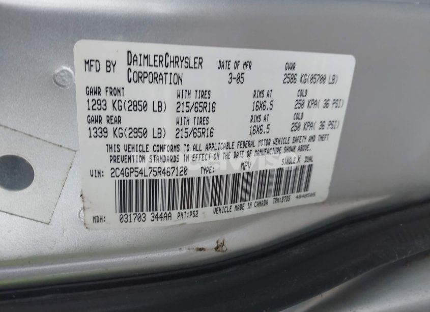 Photo 9 of 2005 Chrysler Town & COUNTRY TOURING (VIN 2C4GP54L75R467120)