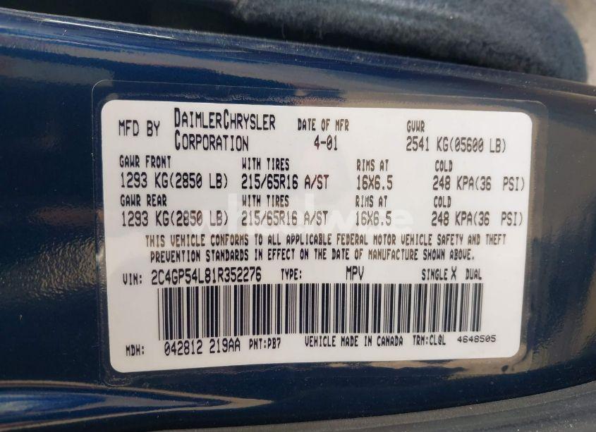 Photo 9 of 2001 Chrysler Town & COUNTRY LXI (VIN 2C4GP54L81R352276)