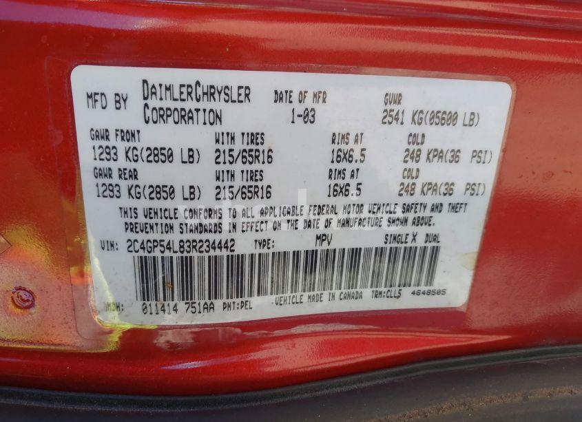 Photo 9 of 2003 Chrysler Town & COUNTRY LXI (VIN 2C4GP54L83R234442)