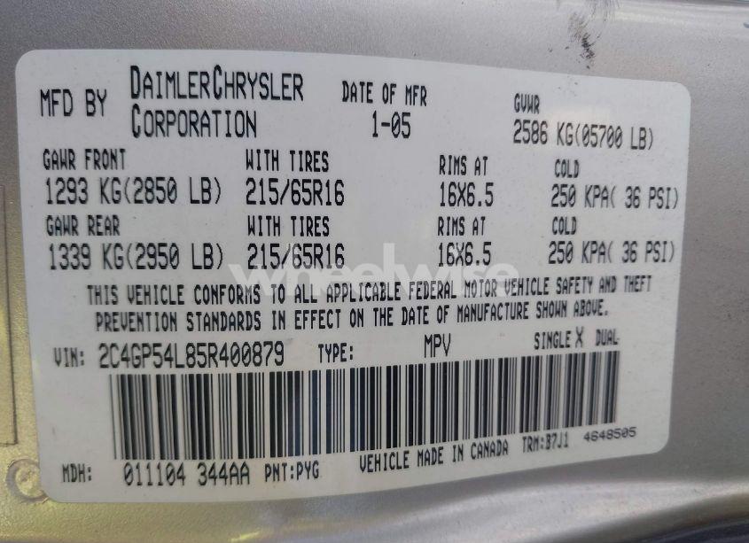 Photo 9 of 2005 Chrysler Town & COUNTRY TOURING (VIN 2C4GP54L85R400879)