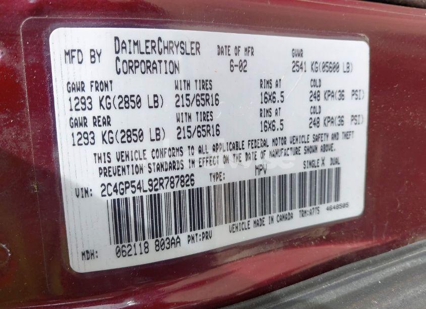 Photo 9 of 2002 Chrysler Town & COUNTRY LXI (VIN 2C4GP54L92R787826)