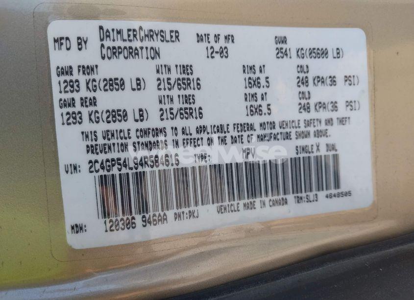 Photo 9 of 2004 Chrysler Town & COUNTRY TOURING (VIN 2C4GP54L94R584616)