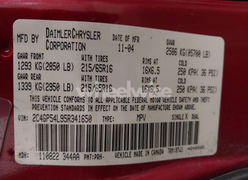 Photo 9 of 2005 Chrysler Town & COUNTRY TOURING (VIN 2C4GP54L95R341650)