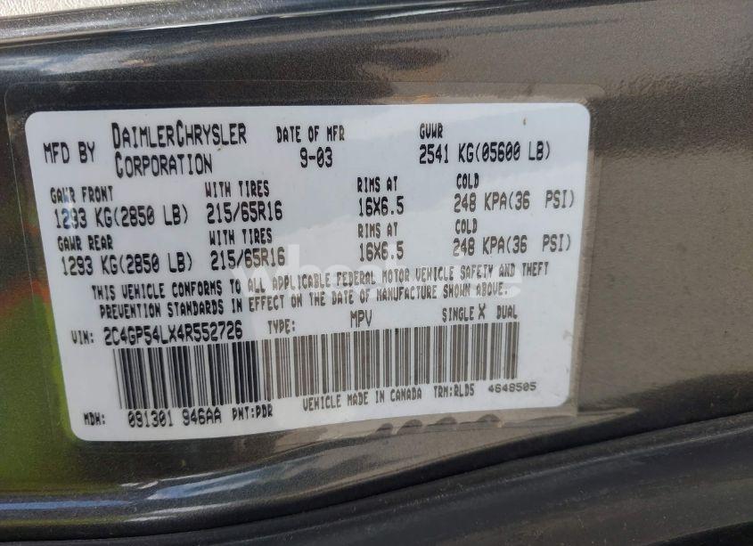 Photo 9 of 2004 Chrysler Town & COUNTRY TOURING (VIN 2C4GP54LX4R552726)