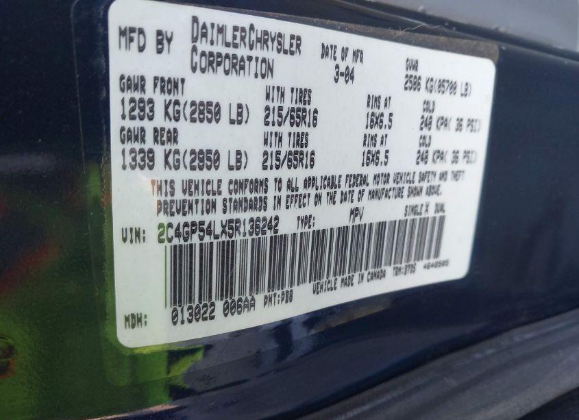 Photo 9 of 2005 Chrysler Town & COUNTRY TOURING (VIN 2C4GP54LX5R136242)