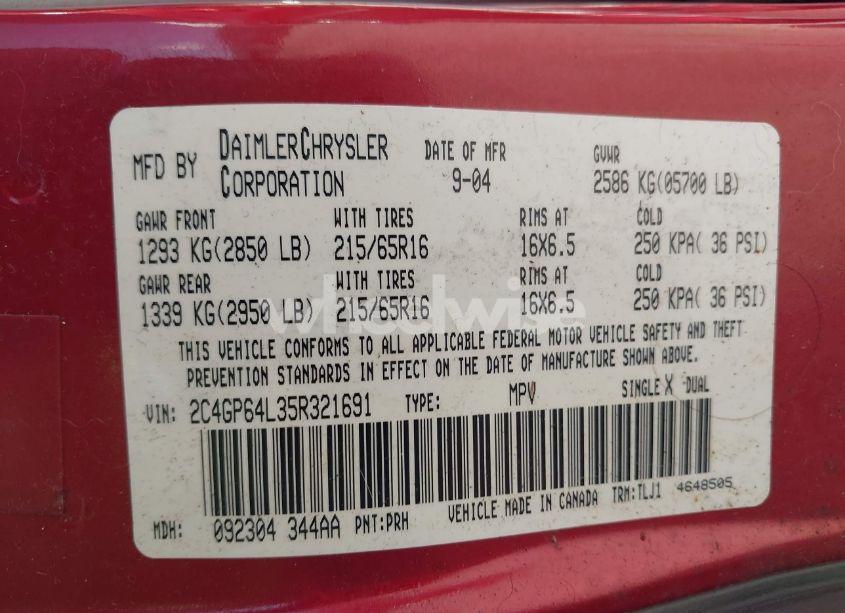 Photo 9 of 2005 Chrysler Town & COUNTRY LIMITED (VIN 2C4GP64L35R321691)