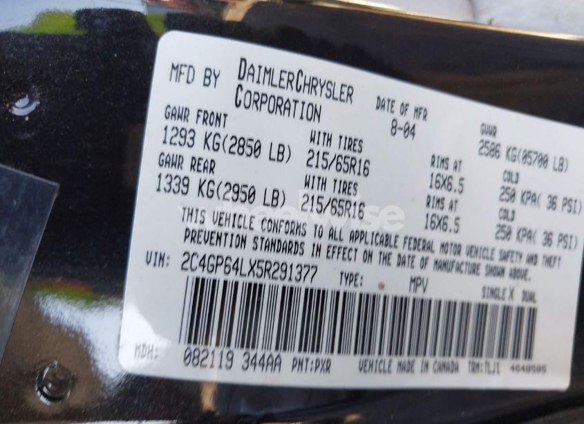 Photo 9 of 2005 Chrysler Town & COUNTRY LIMITED (VIN 2C4GP64LX5R291377)