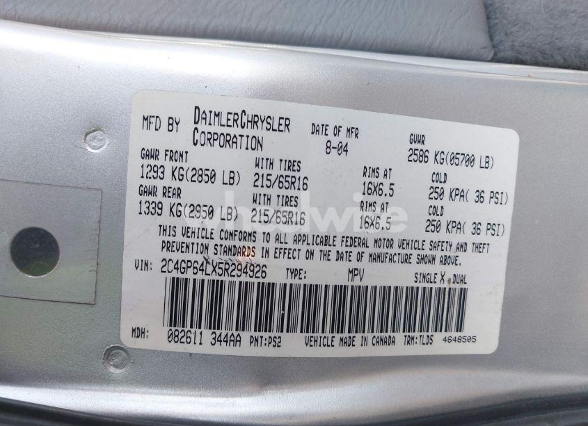 Photo 9 of 2005 Chrysler Town & COUNTRY LIMITED (VIN 2C4GP64LX5R294926)