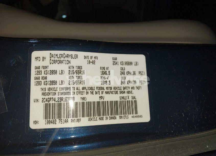 Photo 9 of 2003 Chrysler Town & COUNTRY EX (VIN 2C4GP74L23R163699)