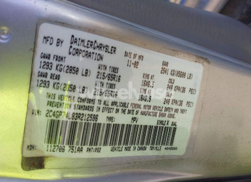 Photo 9 of 2003 Chrysler Town & COUNTRY EX (VIN 2C4GP74L83R212596)