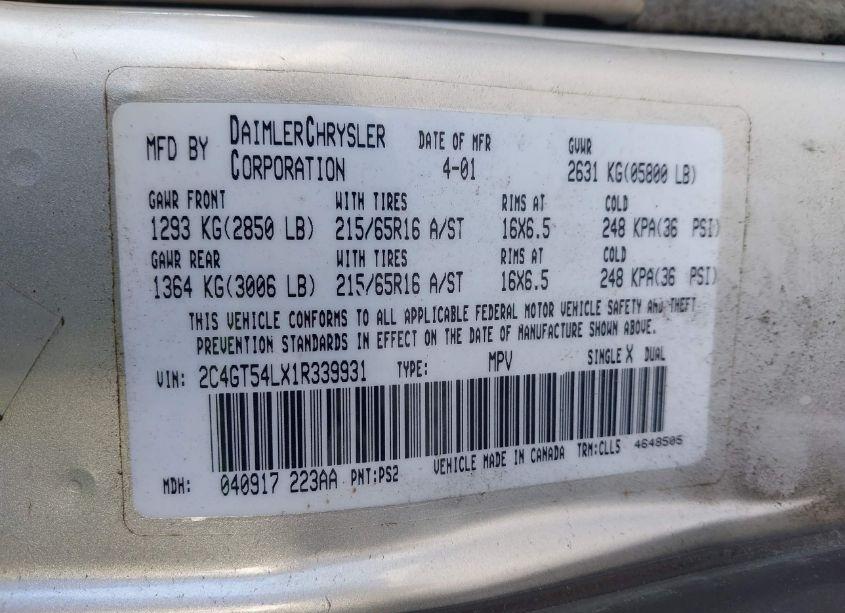 Photo 9 of 2001 Chrysler Town & COUNTRY LXI (VIN 2C4GT54LX1R339931)