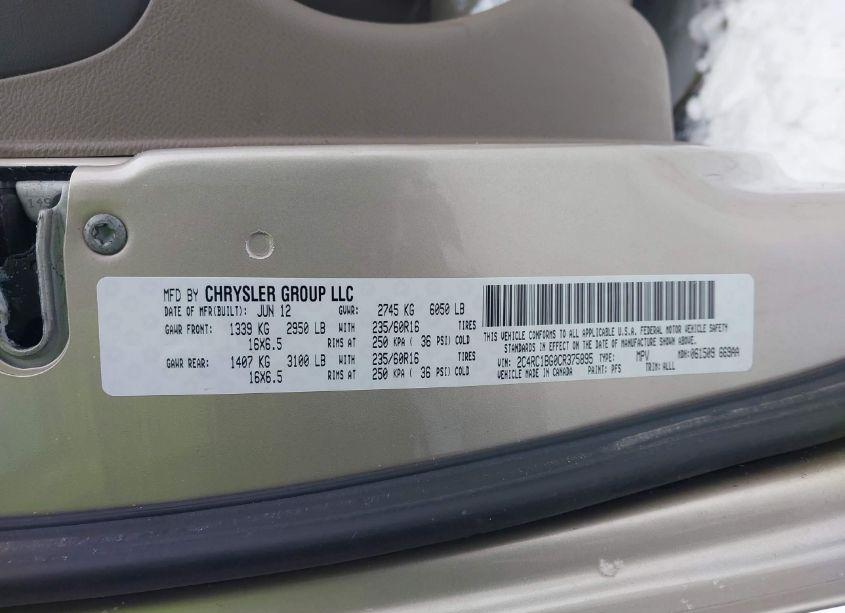 Photo 9 of 2012 Chrysler Town & COUNTRY TOURING (VIN 2C4RC1BG0CR375895)