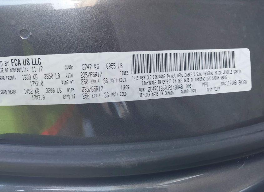 Photo 9 of 2018 Chrysler Pacifica TOURING L (VIN 2C4RC1BG0JR148848)