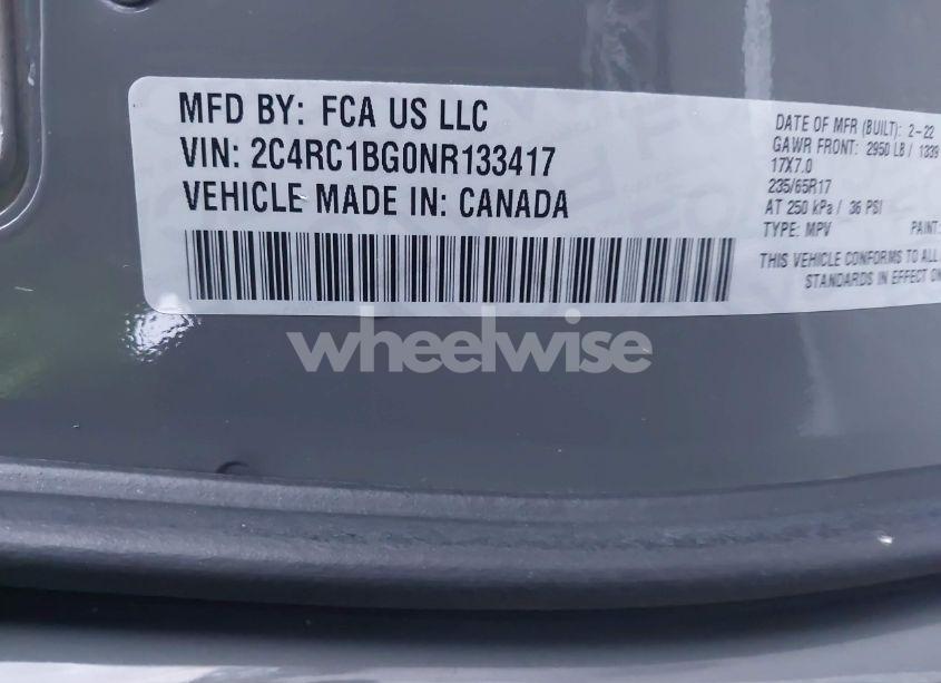 Photo 9 of 2022 Chrysler Pacifica TOURING L (VIN 2C4RC1BG0NR133417)
