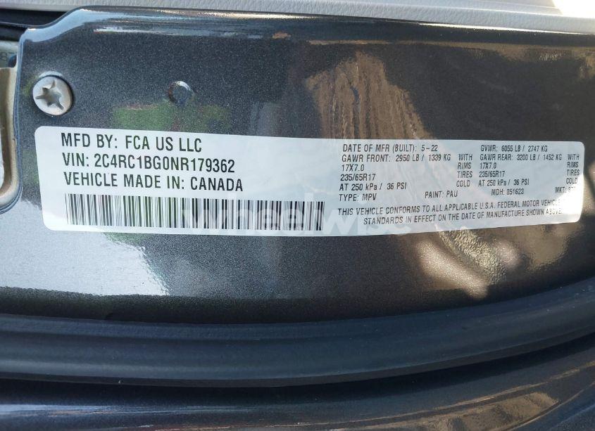 Photo 9 of 2022 Chrysler Pacifica TOURING L (VIN 2C4RC1BG0NR179362)