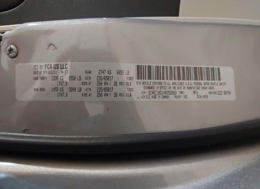 Photo 9 of 2017 Chrysler Pacifica TOURING PLUS (VIN 2C4RC1BG1HR753083)