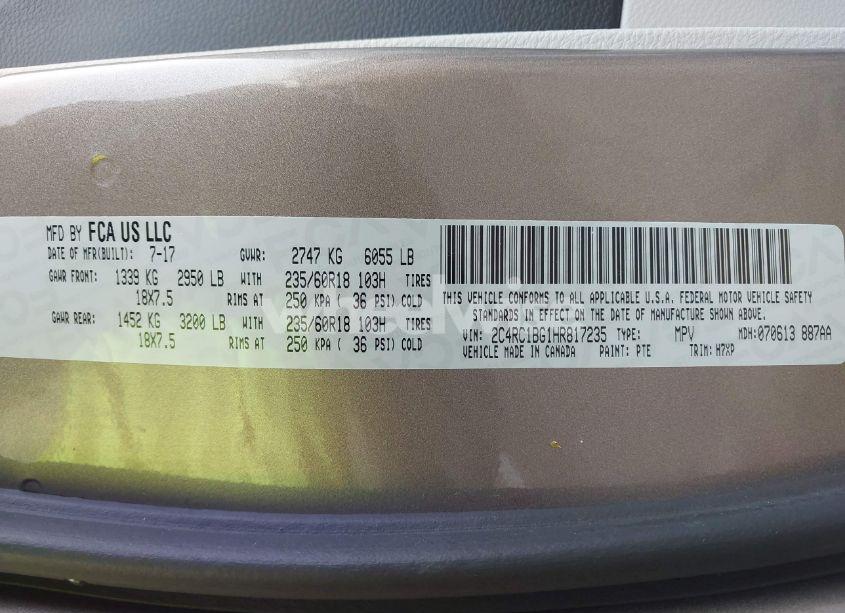 Photo 9 of 2017 Chrysler Pacifica TOURING PLUS (VIN 2C4RC1BG1HR817235)