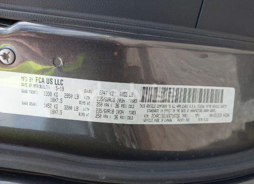 Photo 9 of 2019 Chrysler Pacifica TOURING L (VIN 2C4RC1BG1KR710726)