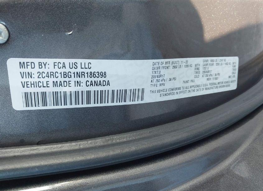 Photo 9 of 2022 Chrysler Pacifica TOURING L (VIN 2C4RC1BG1NR186398)