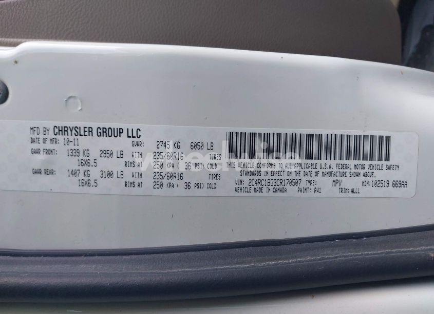 Photo 9 of 2012 Chrysler Town & COUNTRY TOURING (VIN 2C4RC1BG3CR170507)