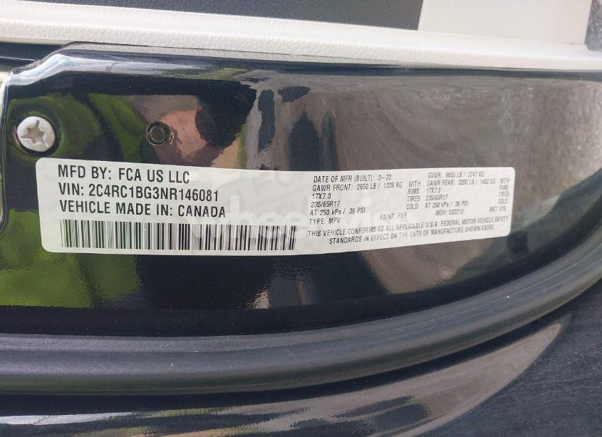 Photo 9 of 2022 Chrysler Pacifica TOURING L (VIN 2C4RC1BG3NR146081)