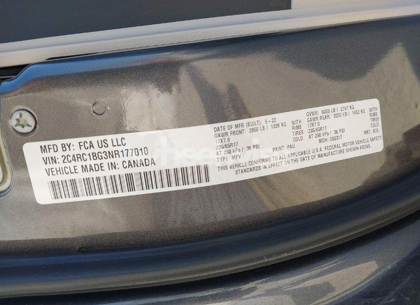 Photo 9 of 2022 Chrysler Pacifica TOURING L (VIN 2C4RC1BG3NR177010)