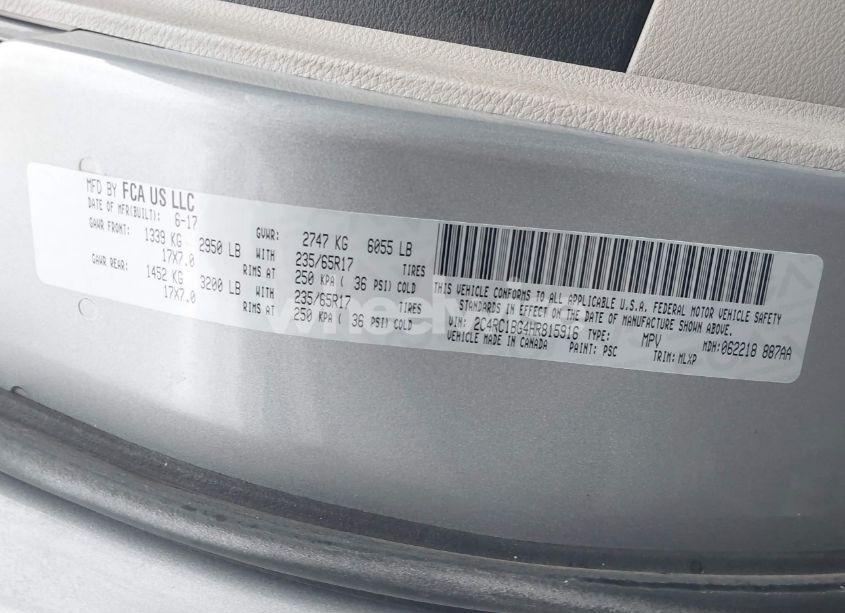 Photo 9 of 2017 Chrysler Pacifica TOURING-L (VIN 2C4RC1BG4HR815916)