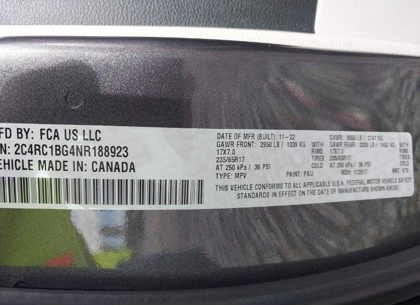Photo 9 of 2022 Chrysler Pacifica TOURING L (VIN 2C4RC1BG4NR188923)
