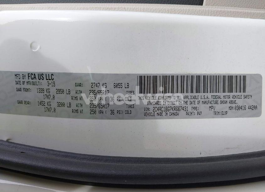 Photo 9 of 2019 Chrysler Pacifica TOURING L (VIN 2C4RC1BG7KR667431)