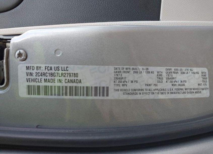 Photo 9 of 2020 Chrysler Pacifica TOURING L (VIN 2C4RC1BG7LR279780)