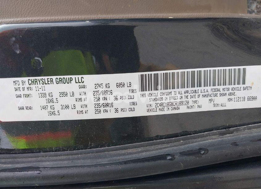 Photo 9 of 2012 Chrysler Town & COUNTRY TOURING (VIN 2C4RC1BG8CR189120)