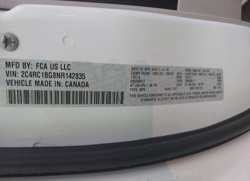 Photo 9 of 2022 Chrysler Pacifica TOURING L (VIN 2C4RC1BG8NR142835)