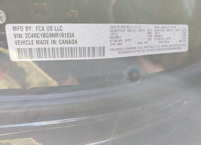 Photo 9 of 2022 Chrysler Pacifica TOURING L (VIN 2C4RC1BG9NR191834)