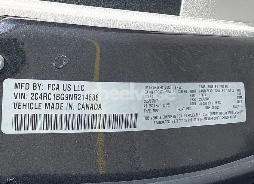 Photo 9 of 2022 Chrysler Pacifica TOURING L (VIN 2C4RC1BG9NR214688)