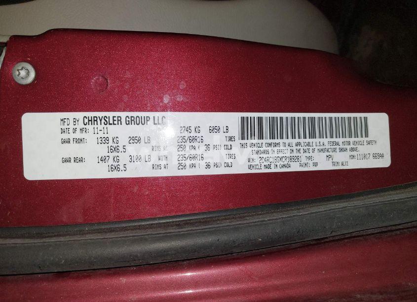 Photo 9 of 2012 Chrysler Town & COUNTRY TOURING (VIN 2C4RC1BGXCR189281)