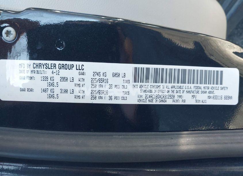 Photo 9 of 2012 Chrysler Town & COUNTRY TOURING (VIN 2C4RC1BGXCR312920)