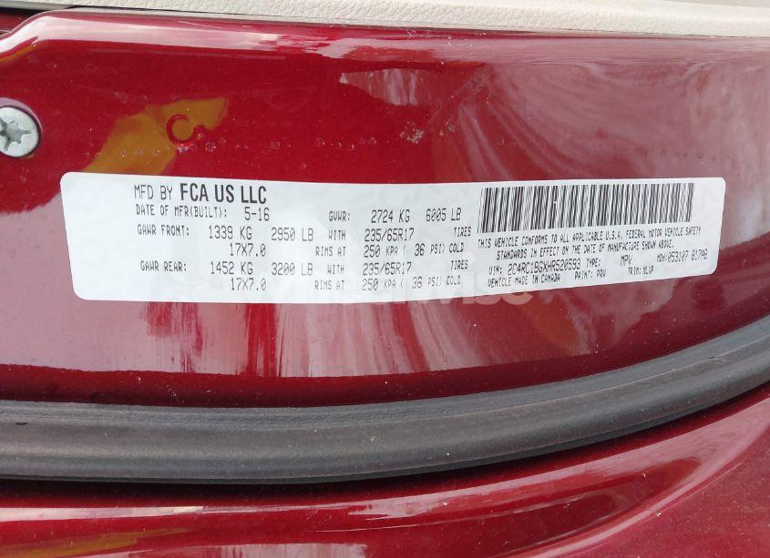 Photo 9 of 2017 Chrysler Pacifica TOURING-L (VIN 2C4RC1BGXHR520593)