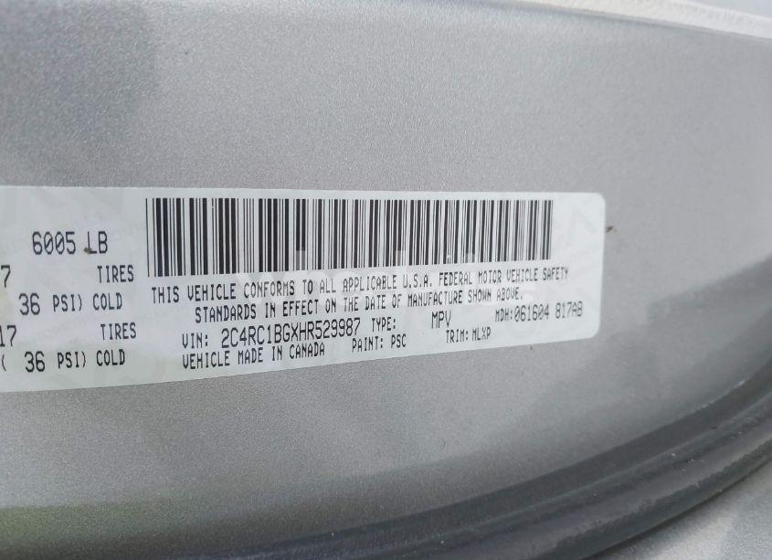 Photo 9 of 2017 Chrysler Pacifica TOURING-L (VIN 2C4RC1BGXHR529987)