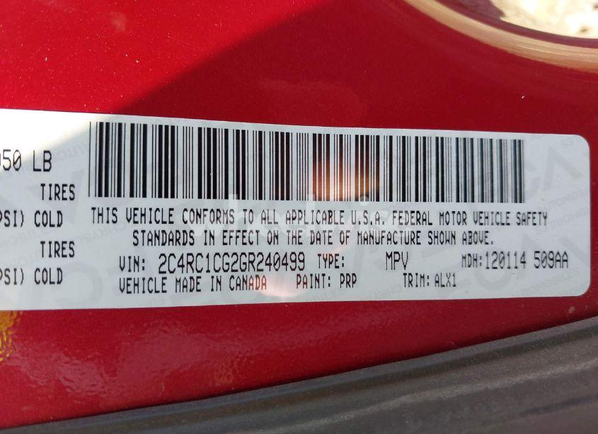 Photo 9 of 2016 Chrysler Town & COUNTRY TOURING-L (VIN 2C4RC1CG2GR240499)