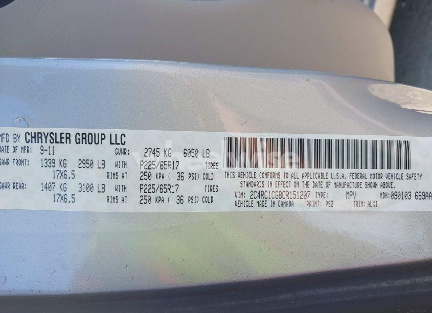 Photo 9 of 2012 Chrysler Town & COUNTRY TOURING-L (VIN 2C4RC1CG8CR151207)