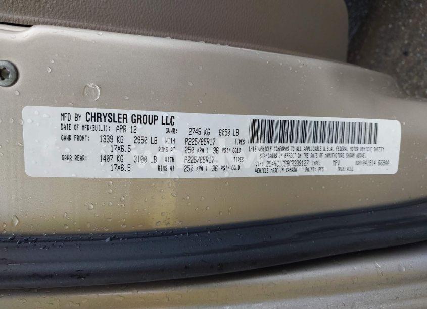 Photo 9 of 2012 Chrysler Town & COUNTRY TOURING-L (VIN 2C4RC1CG8CR339127)