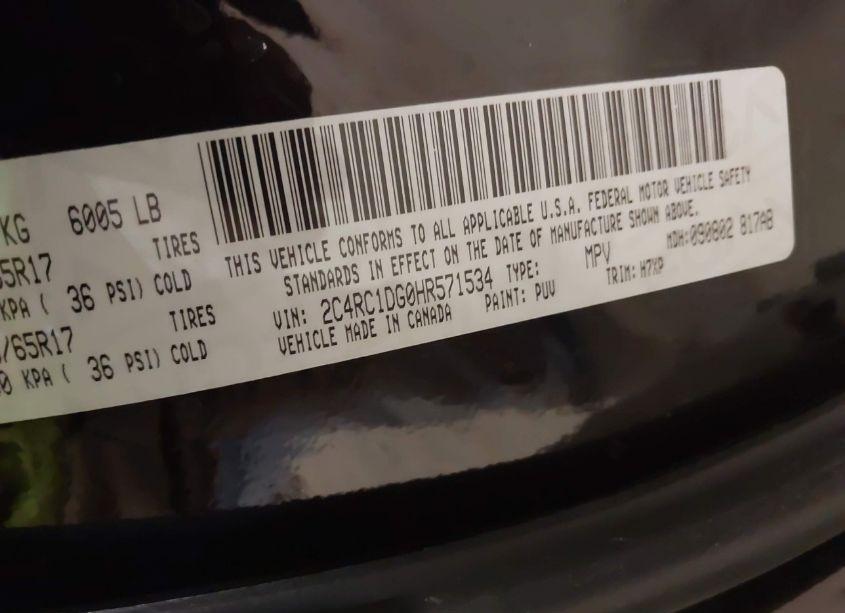 Photo 9 of 2017 Chrysler Pacifica TOURING (VIN 2C4RC1DG0HR571534)