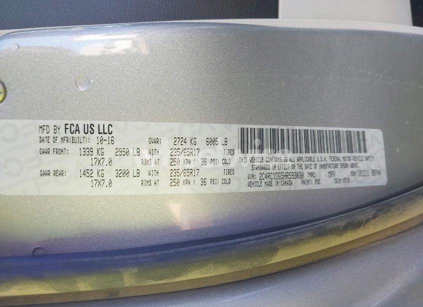 Photo 9 of 2017 Chrysler Pacifica TOURING (VIN 2C4RC1DG5HR593030)