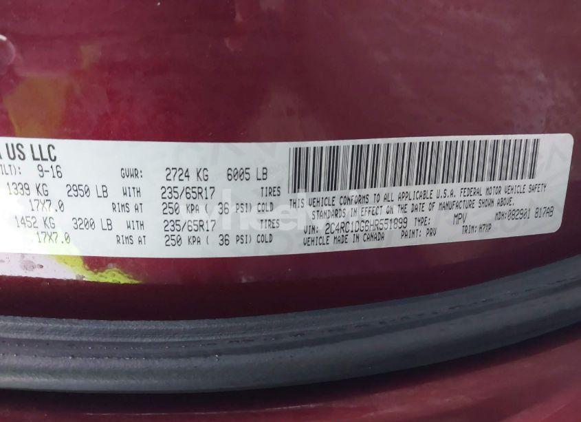 Photo 9 of 2017 Chrysler Pacifica TOURING (VIN 2C4RC1DG6HR551899)