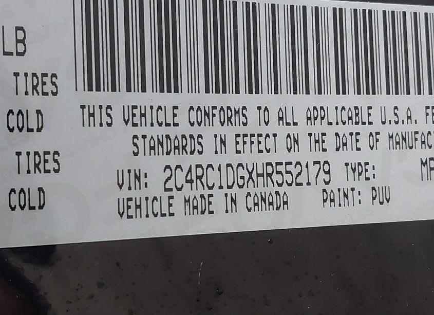 Photo 9 of 2017 Chrysler Pacifica TOURING (VIN 2C4RC1DGXHR552179)