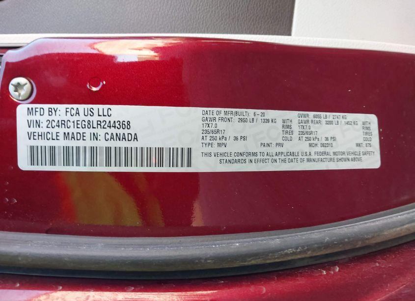 Photo 9 of 2020 Chrysler Pacifica TOURING L PLUS (VIN 2C4RC1EG8LR244368)