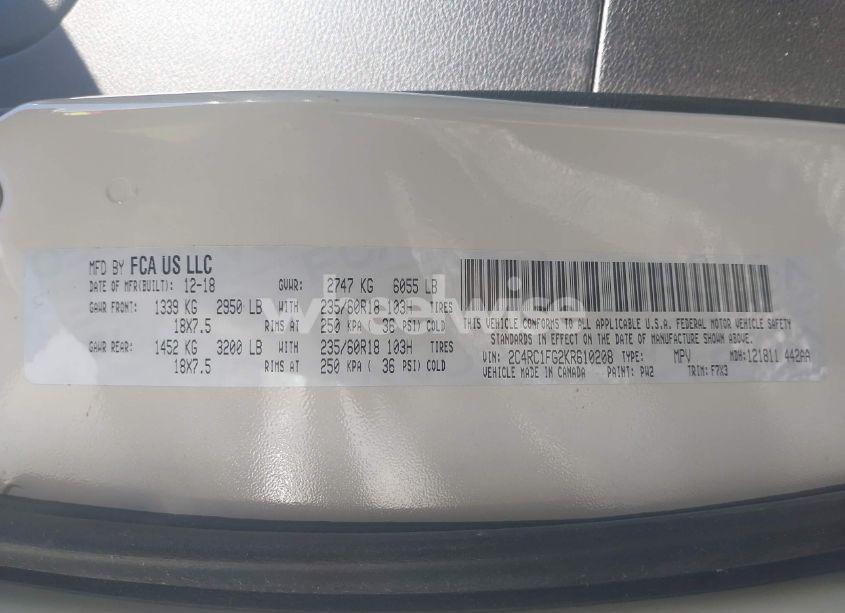 Photo 9 of 2019 Chrysler Pacifica TOURING PLUS (VIN 2C4RC1FG2KR610208)