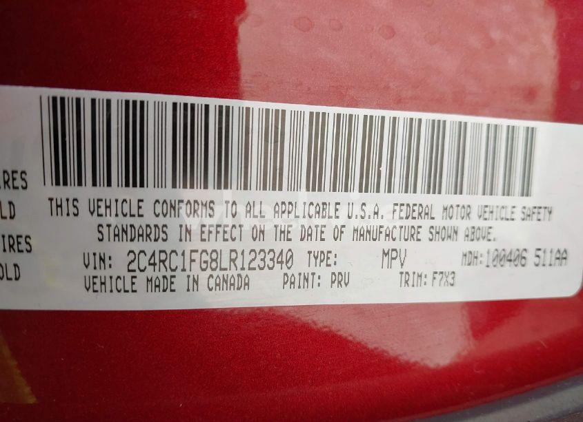 Photo 9 of 2020 Chrysler Pacifica TOURING (VIN 2C4RC1FG8LR123340)